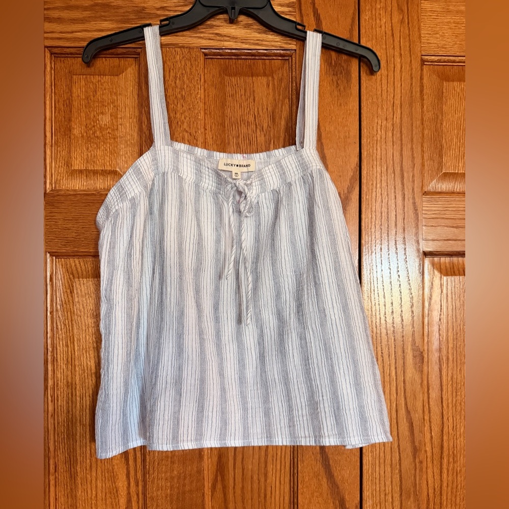 Lucky Brand Blue & White Striped Sleeveless Cropped Tie-Front Top